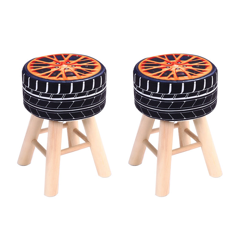 Wool Frame Pouf Stool Contrast Color Round Upholstered Fade Resistant Linen Blend Pouf Black 2 Piece Set Clearhalo 'furn' 'furn_ottomans_poufs' 'Furniture' 'Living Room Furniture' 'Ottomans & Poufs' 'ottomans_poufs' 6413803