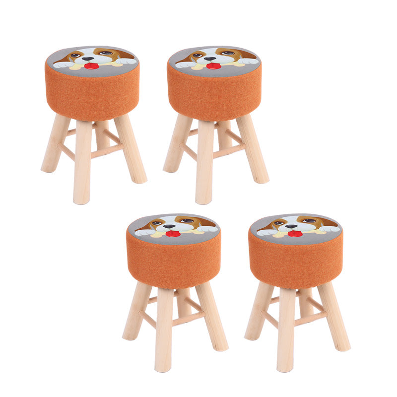 Wool Frame Pouf Stool Contrast Color Round Upholstered Fade Resistant Linen Blend Pouf Grey 4 Piece Set Clearhalo 'furn' 'furn_ottomans_poufs' 'Furniture' 'Living Room Furniture' 'Ottomans & Poufs' 'ottomans_poufs' 6413807