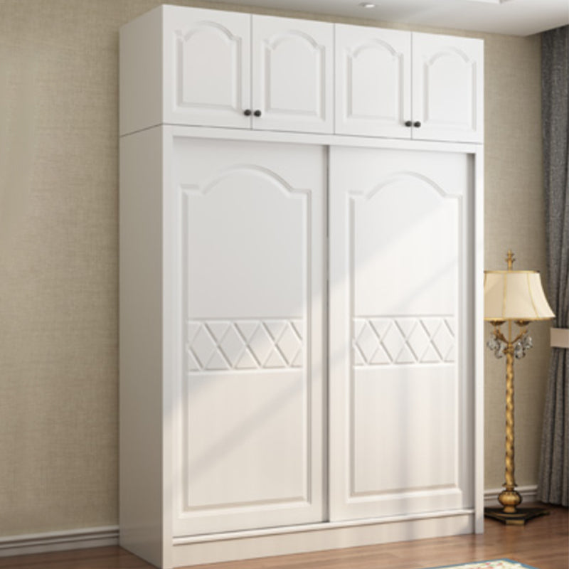 White Wardrobe Closet with Drawer Engineered Wood Wardrobe Armoire