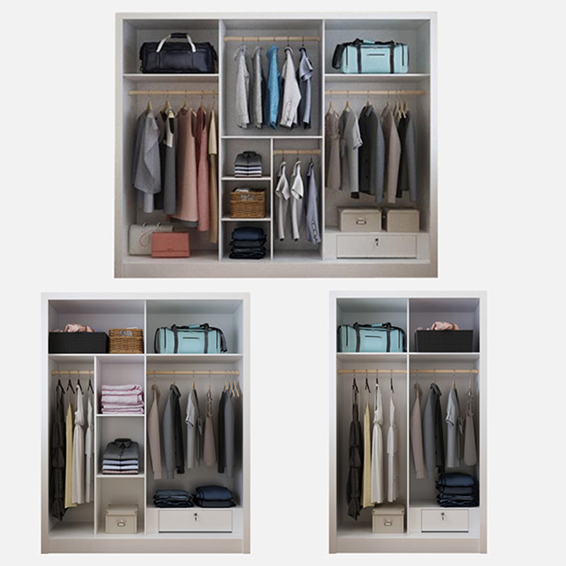 White Wardrobe Closet with Drawer Engineered Wood Wardrobe Armoire