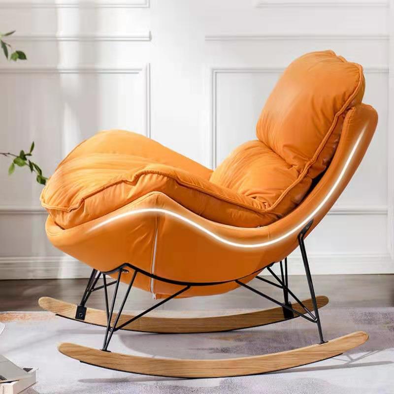 Sedia a dondolo blu moderna sedia da bilanciere imbottita per decorazioni per la casa