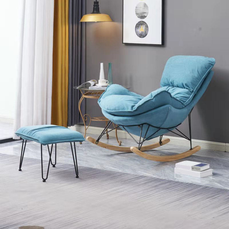 Sedia a dondolo blu moderna sedia da bilanciere imbottita per decorazioni per la casa
