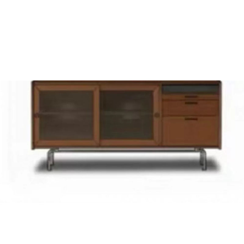 Moderna mesa del aparador de 2 cavadores Credenza de madera maciza de pino marrón con puerta de vidrio
