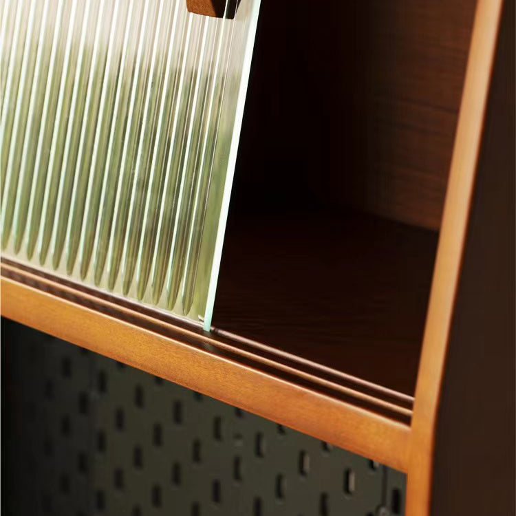 Moderna mesa del aparador de 2 cavadores Credenza de madera maciza de pino marrón con puerta de vidrio