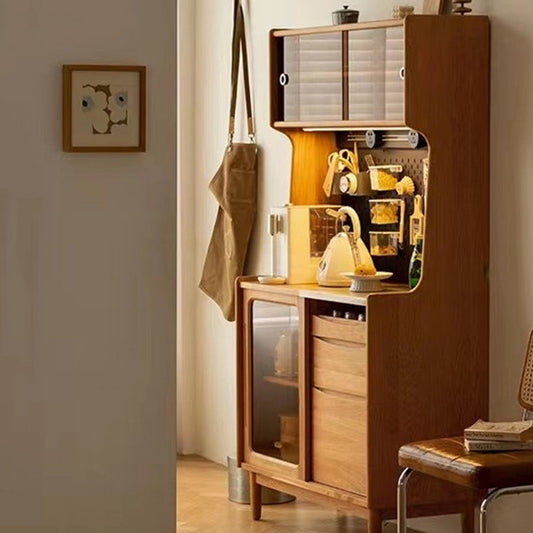 Sideboard in legno massiccio di pino del server da pranzo marrone moderno con porta di vetro