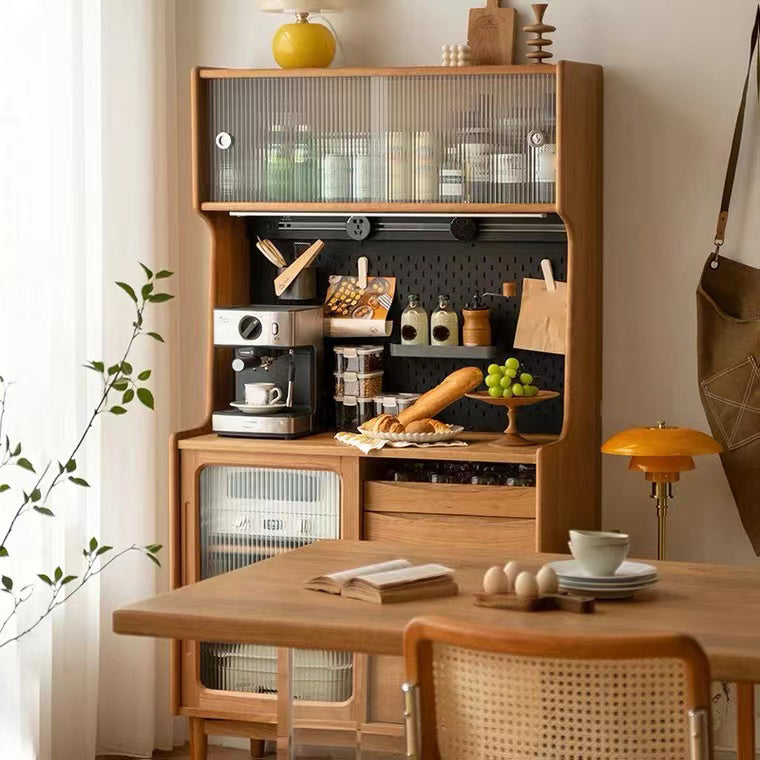 Sideboard in legno massiccio di pino del server da pranzo marrone moderno con porta di vetro
