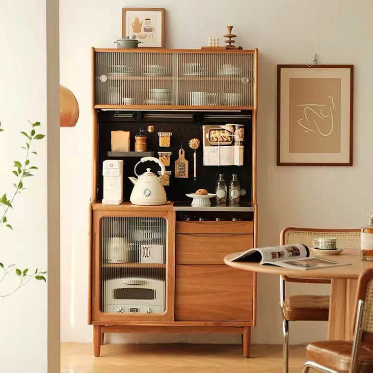 Sideboard in legno massiccio di pino del server da pranzo marrone moderno con porta di vetro
