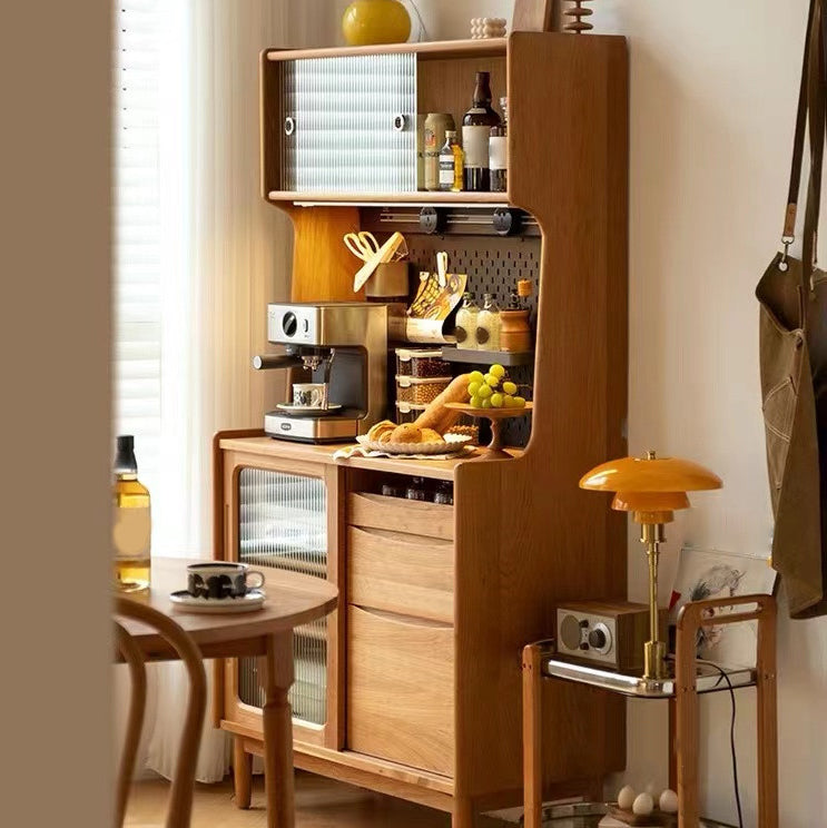 Sideboard in legno massiccio di pino del server da pranzo marrone moderno con porta di vetro
