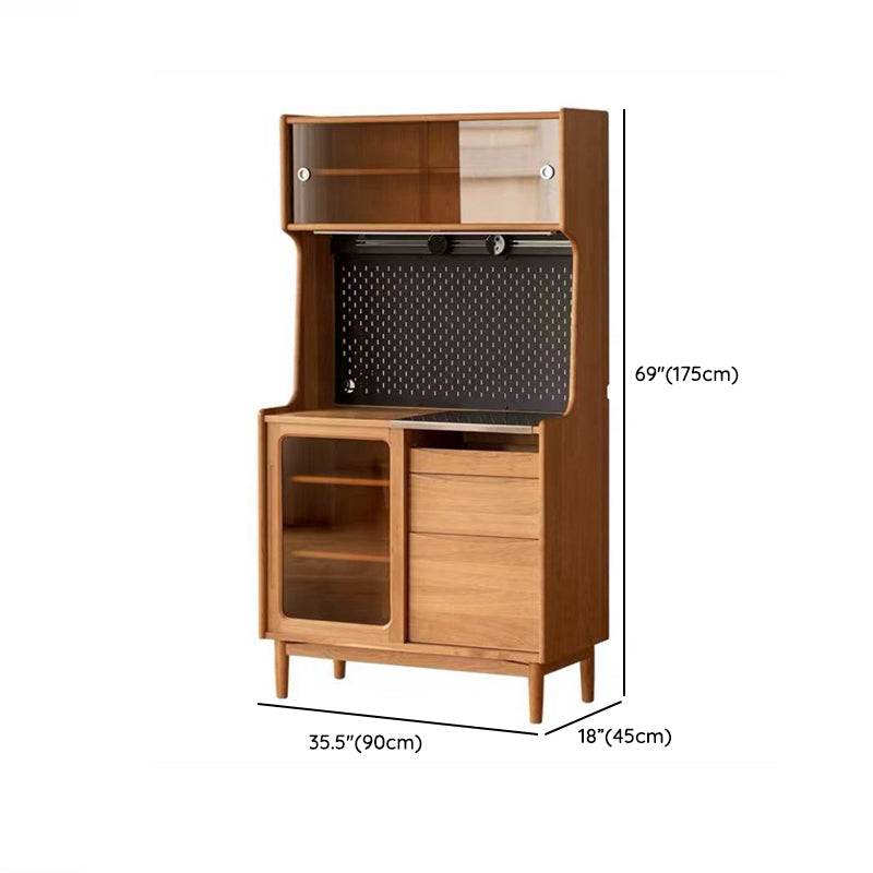 Sideboard in legno massiccio di pino del server da pranzo marrone moderno con porta di vetro