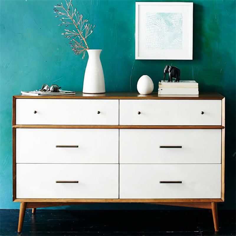 Pine Solid Wood Sideboard Table Modern Antique Finish 6-drawer Dining Server White-Brown Clearhalo 'buffet_sideboard' 'Buffets & Sideboards' 'furn' 'furn_buffet_sideboard' 'Furniture' 'Kitchen & Dining Furniture' 6418265