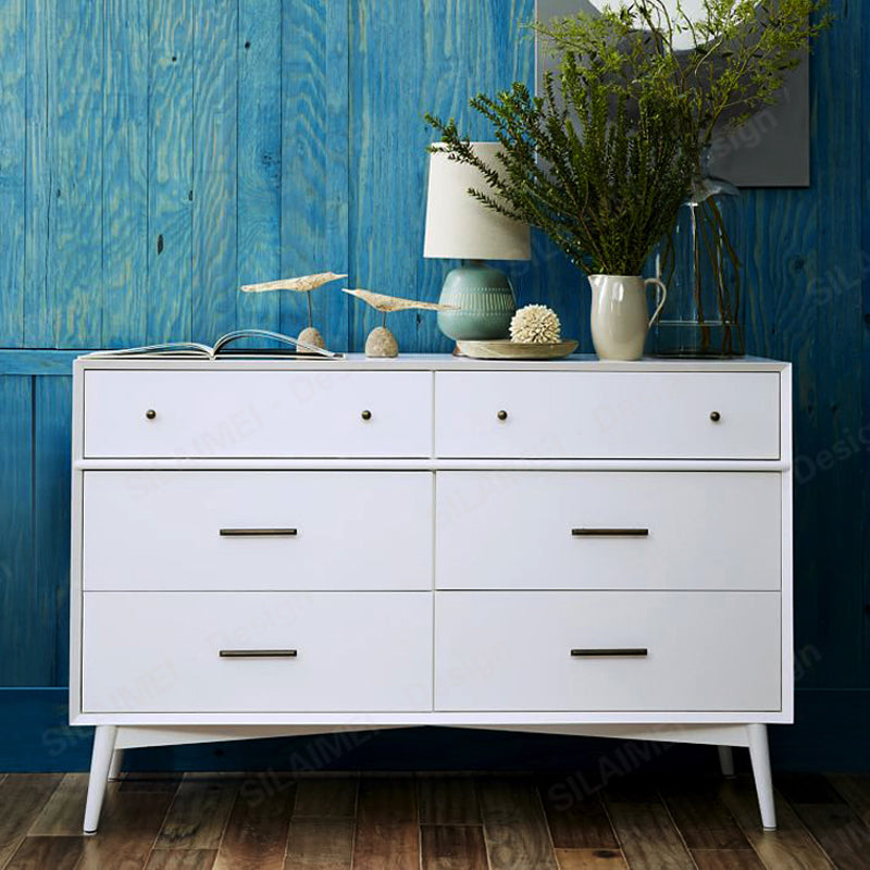 Pine Solid Wood Sideboard Table Modern Antique Finish 6-drawer Dining Server White Clearhalo 'buffet_sideboard' 'Buffets & Sideboards' 'furn' 'furn_buffet_sideboard' 'Furniture' 'Kitchen & Dining Furniture' 6418266
