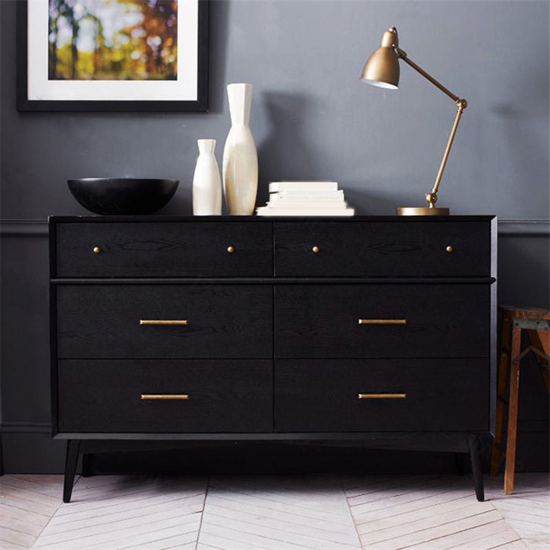 Pine Solid Wood Sideboard Table Modern Antique Finish 6-drawer Dining Server Black Clearhalo 'buffet_sideboard' 'Buffets & Sideboards' 'furn' 'furn_buffet_sideboard' 'Furniture' 'Kitchen & Dining Furniture' 6418269