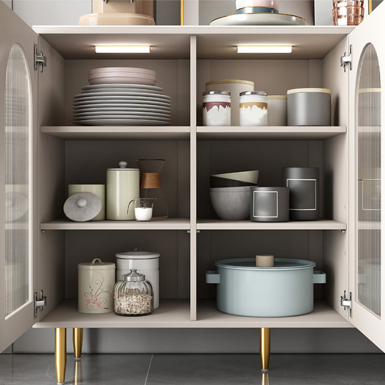 Armario de puertas de vidrio de buffet de aparador moderno con luces LED