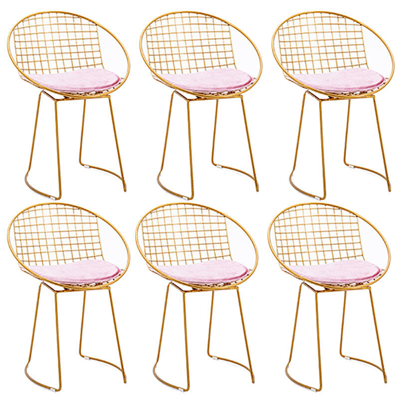 Metal Kitchen Dining Arm Chairs Glam Upholstered Dining Chairs Pink 6 Piece Set Brass Gold Clearhalo 'Dining Chairs' 'Dining Tables & Seating' 'dining_chair' 'furn' 'furn_dining_chair' 'Furniture' 'Kitchen & Dining Furniture' 6418436