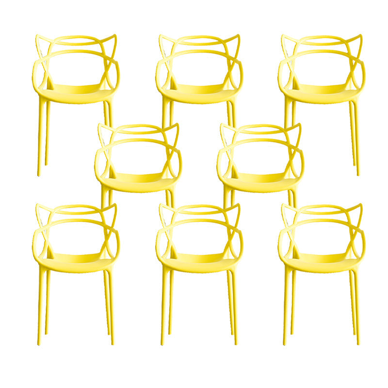 Sillas laterales nórdicas de brazo abiertas sillas traseras con patas de plástico para uso en el hogar