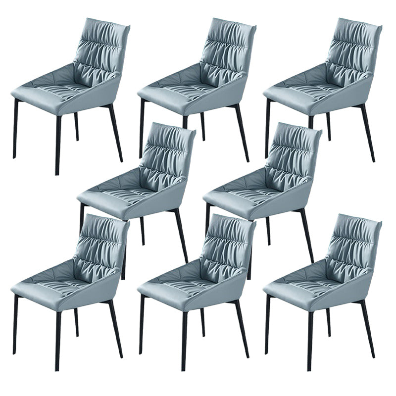 Modern Style Faux Leather Chair Armless Side Chairs with Metal Legs for Kitchen Blue 8 Piece Set Clearhalo 'Dining Chairs' 'Dining Tables & Seating' 'dining_chair' 'furn' 'furn_dining_chair' 'Furniture' 'Kitchen & Dining Furniture' 6418714