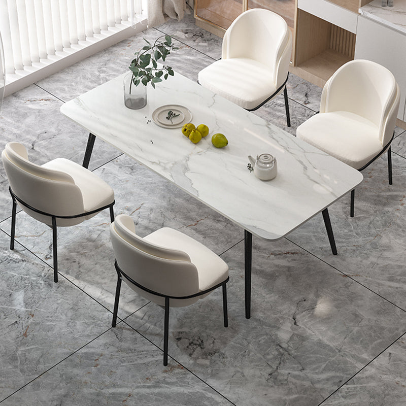 Industrial Iron Legs Dining Table Rectangle Stone Dining Table for Kitchen 55.1"L x 31.5"W x 29.5"H Without Chairs Clearhalo 'Dining Tables & Seating' 'Dining Tables' 'dining_table' 'furn' 'furn_dining_table' 'Furniture' 'Kitchen & Dining Furniture' 6418903
