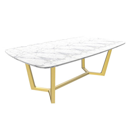 Traditional Luxury Dining Table for Home Glossy White Table with Gold Metal Frame Without Chairs Clearhalo 'Dining Tables & Seating' 'Dining Tables' 'dining_table' 'furn' 'furn_dining_table' 'Furniture' 'Kitchen & Dining Furniture' 6418919