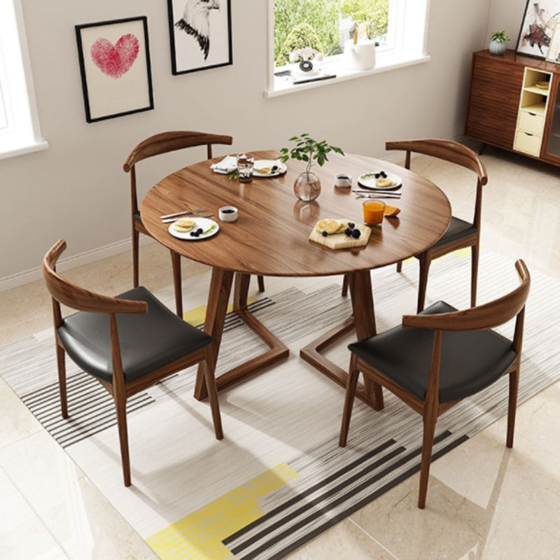 Round Brown Base Dining Table Modern Wood Table for Dining Room 47.2"L x 47.2"W x 29.5"H Without Chairs Clearhalo 'Dining Tables & Seating' 'Dining Tables' 'dining_table' 'furn' 'furn_dining_table' 'Furniture' 'Kitchen & Dining Furniture' 6418928