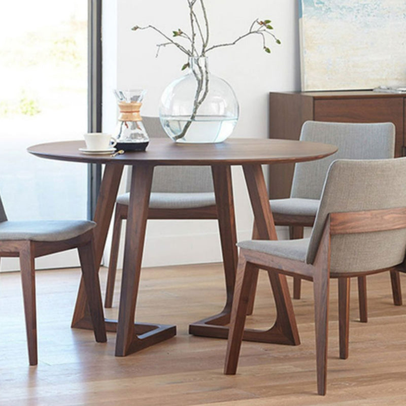 Round Brown Base Dining Table Modern Wood Table for Dining Room 51.2"L x 51.2"W x 29.5"H Without Chairs Clearhalo 'Dining Tables & Seating' 'Dining Tables' 'dining_table' 'furn' 'furn_dining_table' 'Furniture' 'Kitchen & Dining Furniture' 6418930