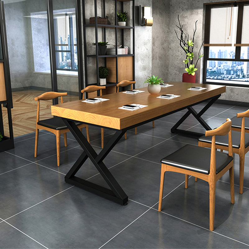 Pine Solid Wood Dining Table Industrial Rectangle Table with Double Pedestal 55.1"L x 27.6"W x 29.5"H Without Chairs Clearhalo 'Dining Tables & Seating' 'Dining Tables' 'dining_table' 'furn' 'furn_dining_table' 'Furniture' 'Kitchen & Dining Furniture' 6418944