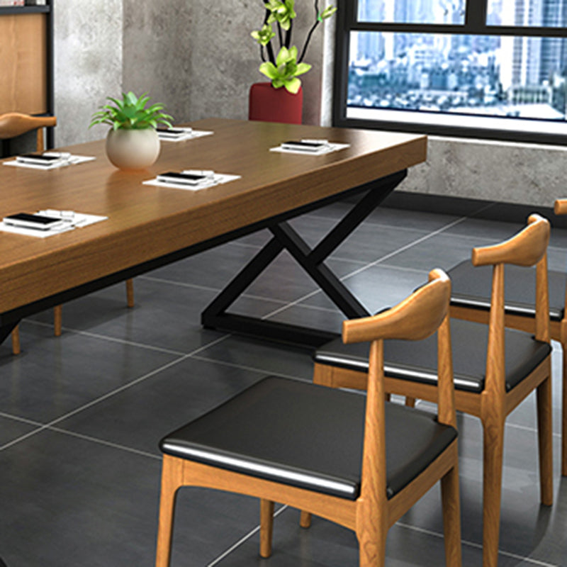 Pine Solid Wood Dining Table Industrial Rectangle Table with Double Pedestal Clearhalo 'Dining Tables & Seating' 'Dining Tables' 'dining_table' 'furn' 'furn_dining_table' 'Furniture' 'Kitchen & Dining Furniture' 6418952