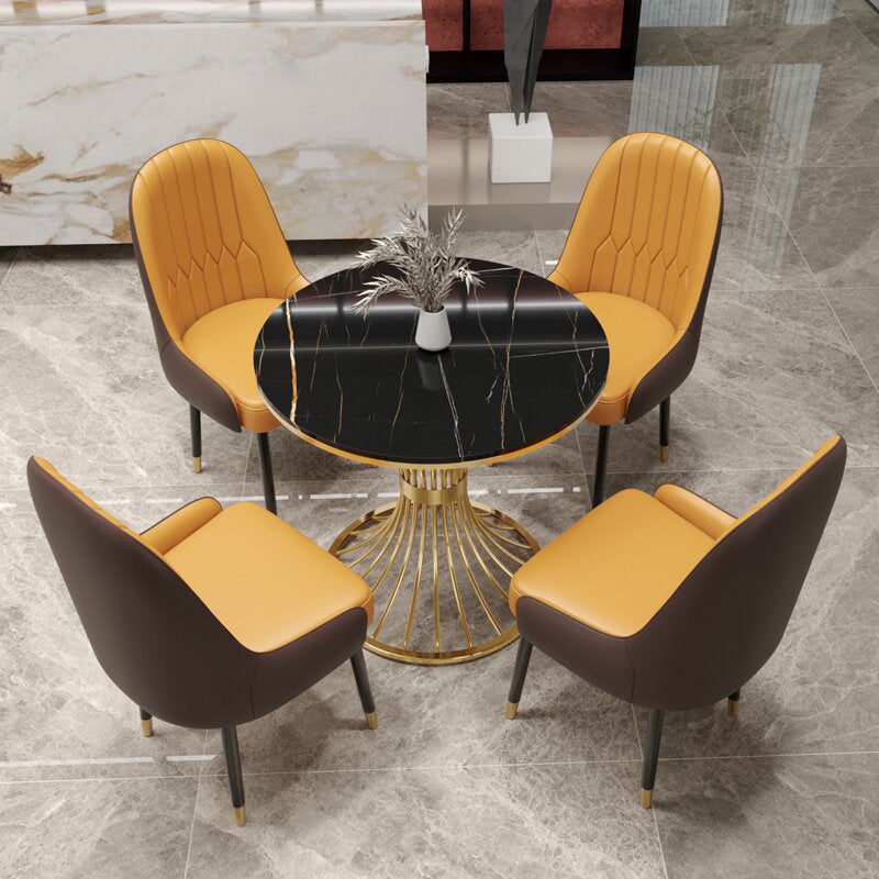 Polished Finish Stone Top Table Modern Style Round Dining Table Black 31.5"L x 31.5"W x 29.5"H Without Chairs Clearhalo 'Dining Tables & Seating' 'Dining Tables' 'dining_table' 'furn' 'furn_dining_table' 'Furniture' 'Kitchen & Dining Furniture' 6418963