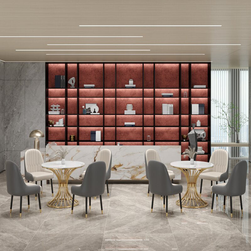 Polished Finish Stone Top Table Modern Style Round Dining Table Clearhalo 'Dining Tables & Seating' 'Dining Tables' 'dining_table' 'furn' 'furn_dining_table' 'Furniture' 'Kitchen & Dining Furniture' 6418969