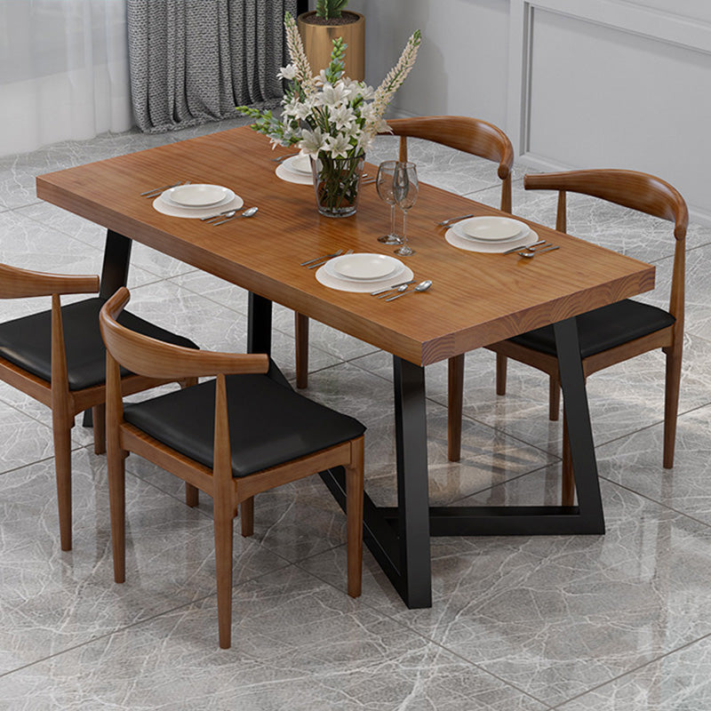 Industrial Brown Wood Top Table Indoor Rectangle Table with Metal Base 70.9"L x 31.5"W x 29.5"H Without Chairs Clearhalo 'Dining Tables & Seating' 'Dining Tables' 'dining_table' 'furn' 'furn_dining_table' 'Furniture' 'Kitchen & Dining Furniture' 6419008