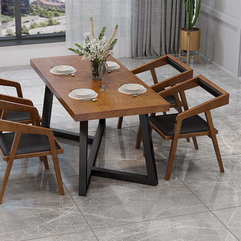 Industrial Brown Wood Top Table Indoor Rectangle Table with Metal Base 55.1"L x 27.6"W x 29.5"H Without Chairs Clearhalo 'Dining Tables & Seating' 'Dining Tables' 'dining_table' 'furn' 'furn_dining_table' 'Furniture' 'Kitchen & Dining Furniture' 6419009