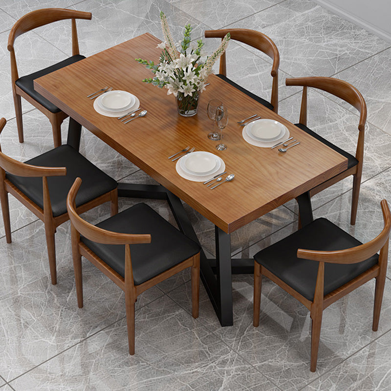Industrial Brown Wood Top Table Indoor Rectangle Table with Metal Base 78.7"L x 31.5"W x 29.5"H Without Chairs Clearhalo 'Dining Tables & Seating' 'Dining Tables' 'dining_table' 'furn' 'furn_dining_table' 'Furniture' 'Kitchen & Dining Furniture' 6419010