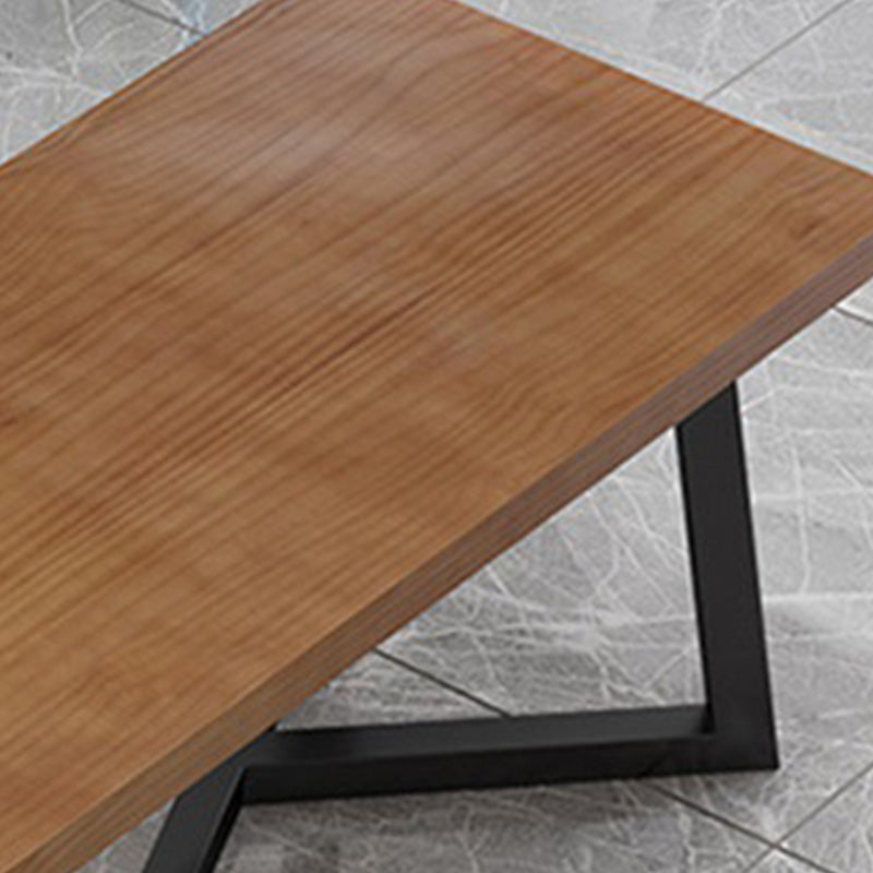 Industrial Brown Wood Top Table Indoor Rectangle Table with Metal Base Clearhalo 'Dining Tables & Seating' 'Dining Tables' 'dining_table' 'furn' 'furn_dining_table' 'Furniture' 'Kitchen & Dining Furniture' 6419012