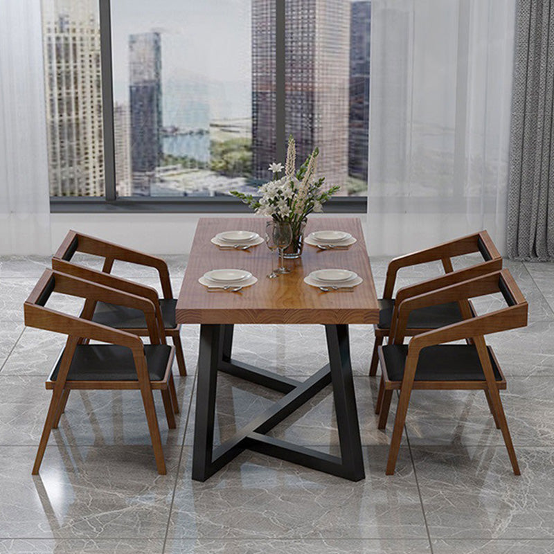 Industrial Brown Wood Top Table Indoor Rectangle Table with Metal Base Clearhalo 'Dining Tables & Seating' 'Dining Tables' 'dining_table' 'furn' 'furn_dining_table' 'Furniture' 'Kitchen & Dining Furniture' 6419014
