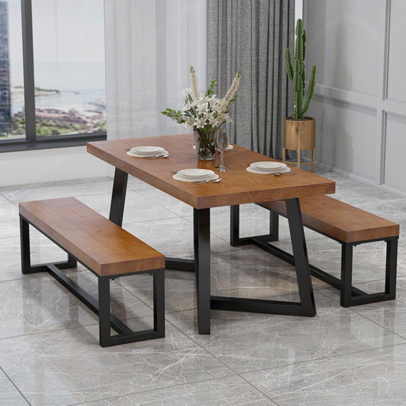 Industrial Brown Wood Top Table Indoor Rectangle Table with Metal Base Clearhalo 'Dining Tables & Seating' 'Dining Tables' 'dining_table' 'furn' 'furn_dining_table' 'Furniture' 'Kitchen & Dining Furniture' 6419015