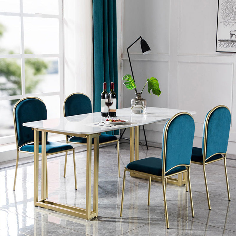 Rectangle Double Pedestal Dining Table Glam Faux Marble Table for Dining Room 63"L x 27.6"W x 29.5"H Without Chairs Clearhalo 'Dining Tables & Seating' 'Dining Tables' 'dining_table' 'furn' 'furn_dining_table' 'Furniture' 'Kitchen & Dining Furniture' 6419021