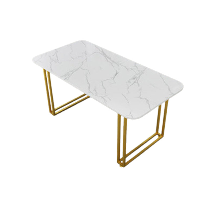 Rectangle Double Pedestal Dining Table Glam Faux Marble Table for Dining Room 39.4"L x 23.6"W x 29.5"H Without Chairs Clearhalo 'Dining Tables & Seating' 'Dining Tables' 'dining_table' 'furn' 'furn_dining_table' 'Furniture' 'Kitchen & Dining Furniture' 6419022