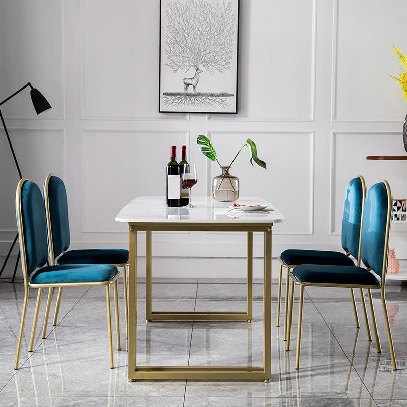 Rectangle Double Pedestal Dining Table Glam Faux Marble Table for Dining Room 55.1"L x 27.6"W x 29.5"H Without Chairs Clearhalo 'Dining Tables & Seating' 'Dining Tables' 'dining_table' 'furn' 'furn_dining_table' 'Furniture' 'Kitchen & Dining Furniture' 6419023