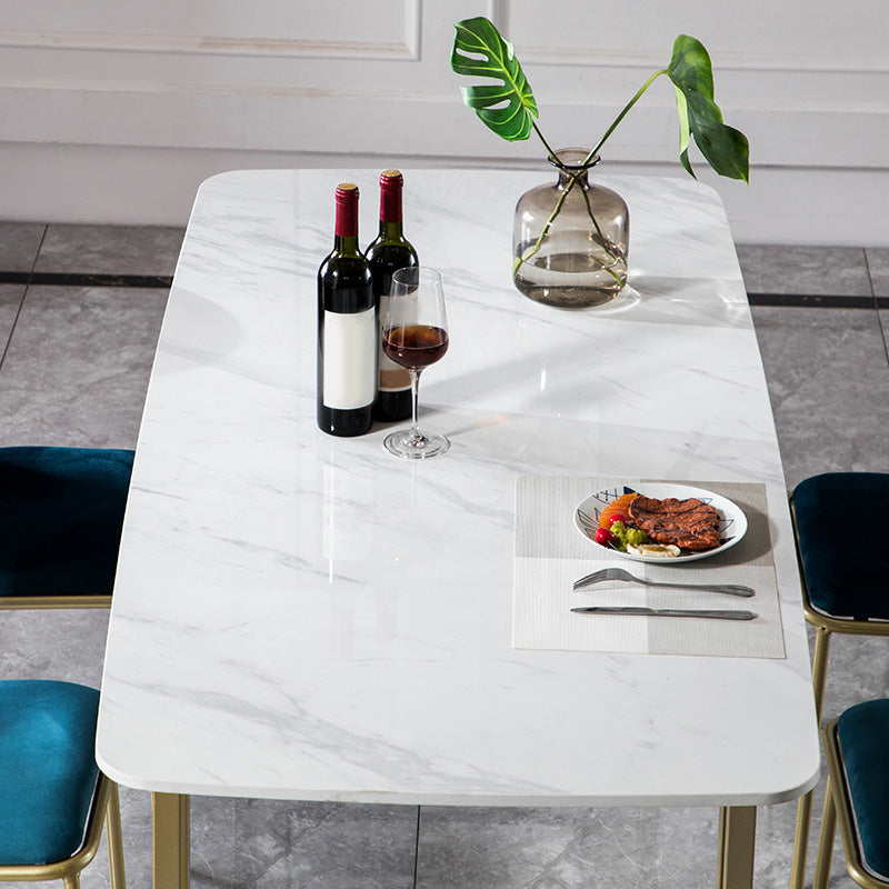 Rectangle Double Pedestal Dining Table Glam Faux Marble Table for Dining Room Clearhalo 'Dining Tables & Seating' 'Dining Tables' 'dining_table' 'furn' 'furn_dining_table' 'Furniture' 'Kitchen & Dining Furniture' 6419027