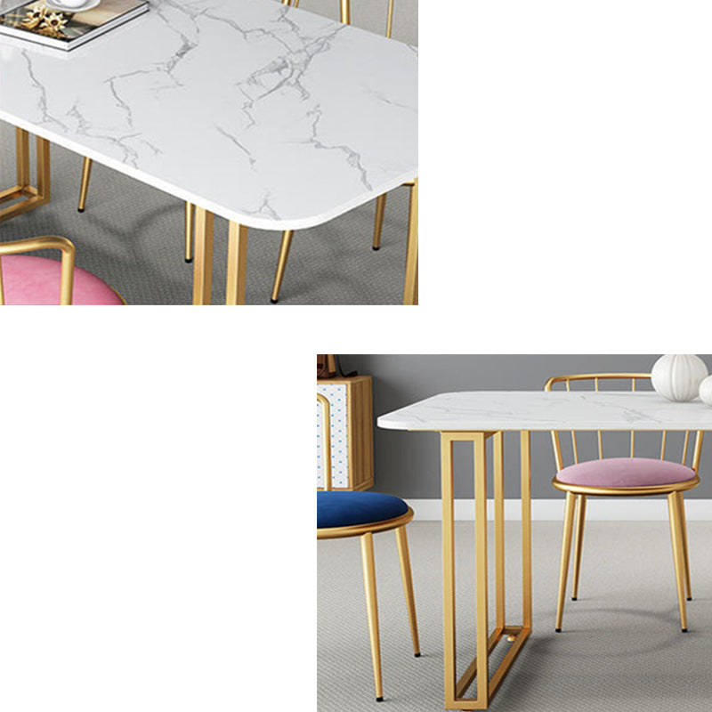 Rectangle Double Pedestal Dining Table Glam Faux Marble Table for Dining Room Clearhalo 'Dining Tables & Seating' 'Dining Tables' 'dining_table' 'furn' 'furn_dining_table' 'Furniture' 'Kitchen & Dining Furniture' 6419028