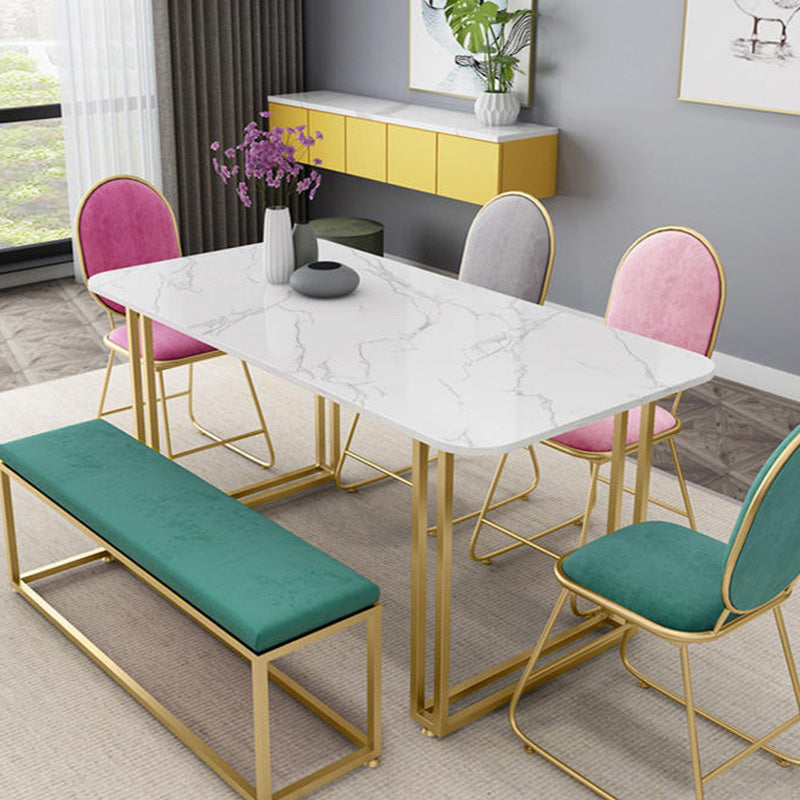 Rectangle Double Pedestal Dining Table Glam Faux Marble Table for Dining Room Clearhalo 'Dining Tables & Seating' 'Dining Tables' 'dining_table' 'furn' 'furn_dining_table' 'Furniture' 'Kitchen & Dining Furniture' 6419030
