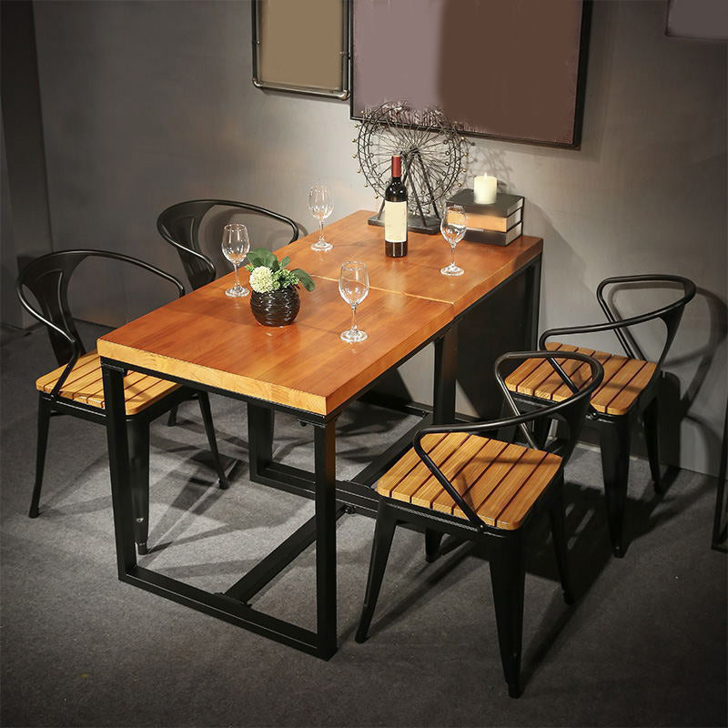 Industrial Indoor Dining Table Brown Wood Top Table with Metal Frame 55.1"L x 27.6"W x 29.5"H Without Chairs Clearhalo 'Dining Tables & Seating' 'Dining Tables' 'dining_table' 'furn' 'furn_dining_table' 'Furniture' 'Kitchen & Dining Furniture' 6419038