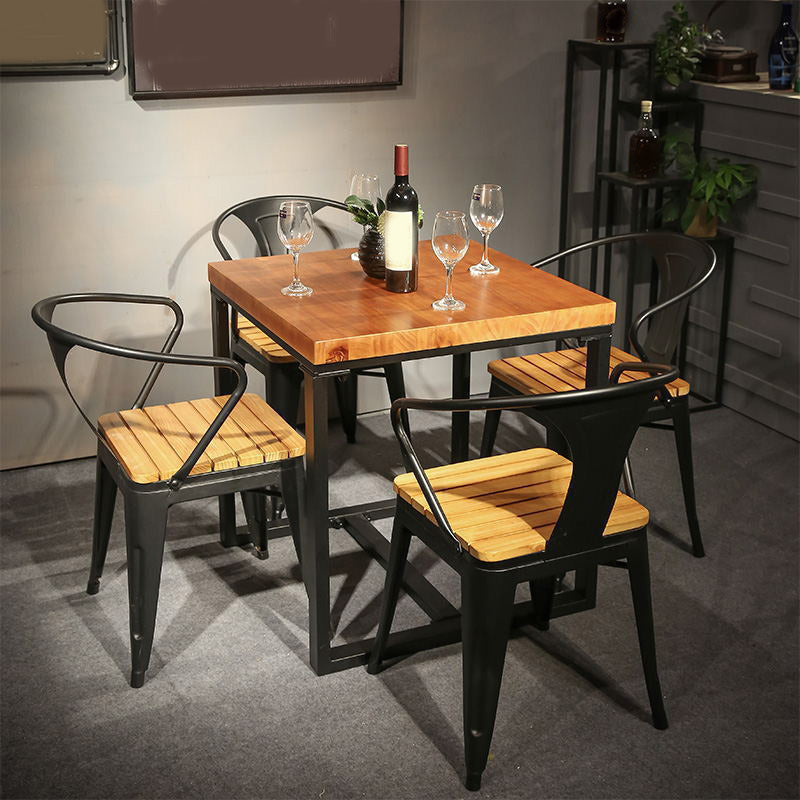 Industrial Indoor Dining Table Brown Wood Top Table with Metal Frame 31.5"L x 31.5"W x 29.5"H Without Chairs Clearhalo 'Dining Tables & Seating' 'Dining Tables' 'dining_table' 'furn' 'furn_dining_table' 'Furniture' 'Kitchen & Dining Furniture' 6419042