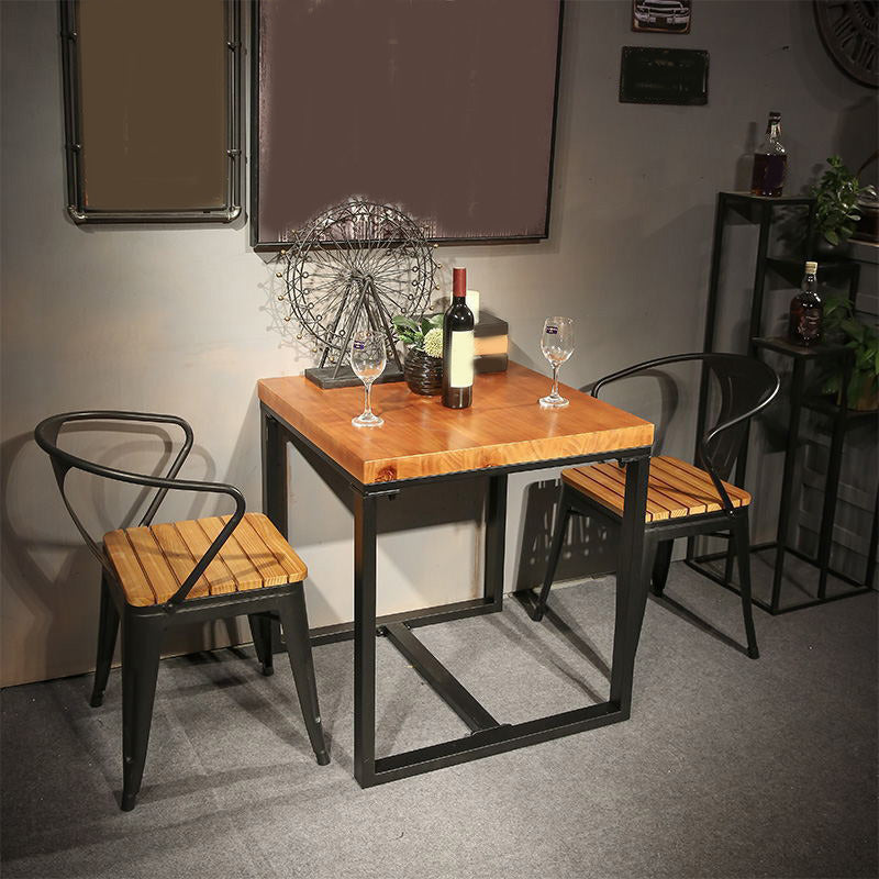 Industrial Indoor Dining Table Brown Wood Top Table with Metal Frame 27.6"L x 27.6"W x 29.5"H Without Chairs Clearhalo 'Dining Tables & Seating' 'Dining Tables' 'dining_table' 'furn' 'furn_dining_table' 'Furniture' 'Kitchen & Dining Furniture' 6419043