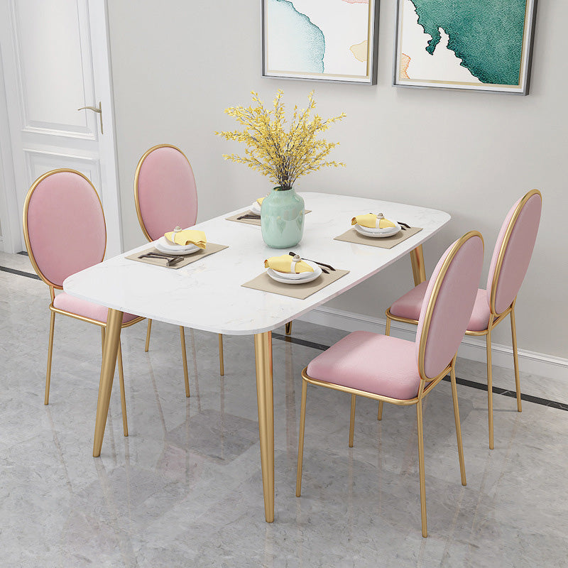 Rectangle Golden Base Dining Table Glam Faux Marble Table for Dining Room 63"L x 27.6"W x 29.5"H Without Chairs Clearhalo 'Dining Tables & Seating' 'Dining Tables' 'dining_table' 'furn' 'furn_dining_table' 'Furniture' 'Kitchen & Dining Furniture' 6419056