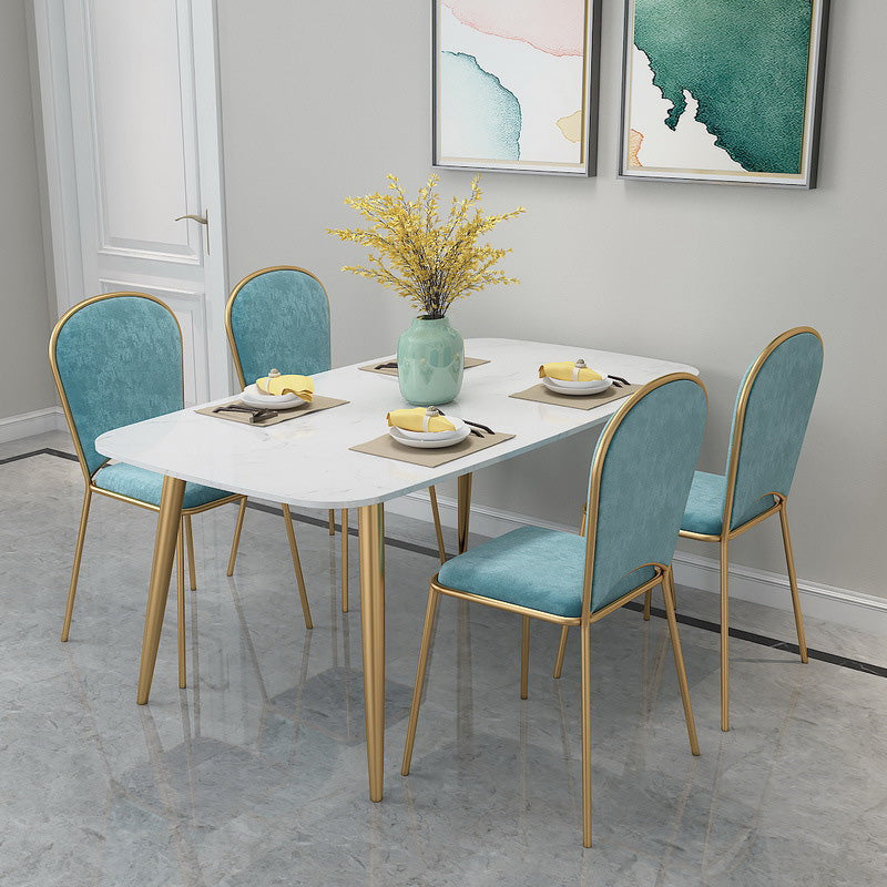 Rectangle Golden Base Dining Table Glam Faux Marble Table for Dining Room 55.1"L x 27.6"W x 29.5"H Without Chairs Clearhalo 'Dining Tables & Seating' 'Dining Tables' 'dining_table' 'furn' 'furn_dining_table' 'Furniture' 'Kitchen & Dining Furniture' 6419060