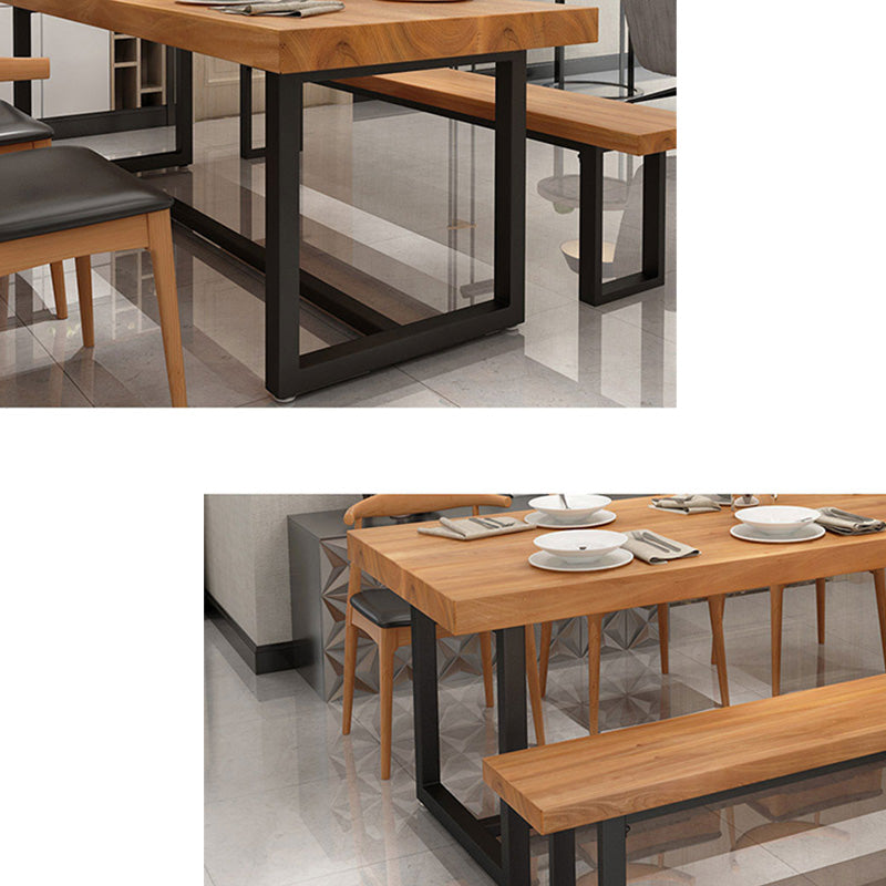 Solid Wood Top Table with Metal Base Industrial Rectangle Dining Table Clearhalo 'Dining Tables & Seating' 'Dining Tables' 'dining_table' 'furn' 'furn_dining_table' 'Furniture' 'Kitchen & Dining Furniture' 6419082