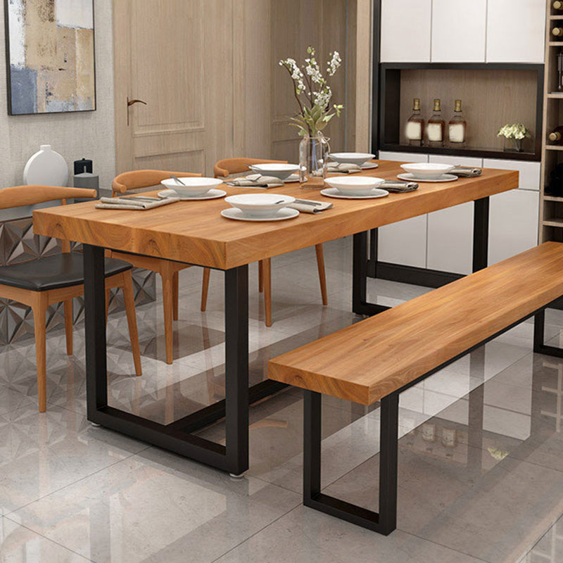 Solid Wood Top Table with Metal Base Industrial Rectangle Dining Table Clearhalo 'Dining Tables & Seating' 'Dining Tables' 'dining_table' 'furn' 'furn_dining_table' 'Furniture' 'Kitchen & Dining Furniture' 6419083