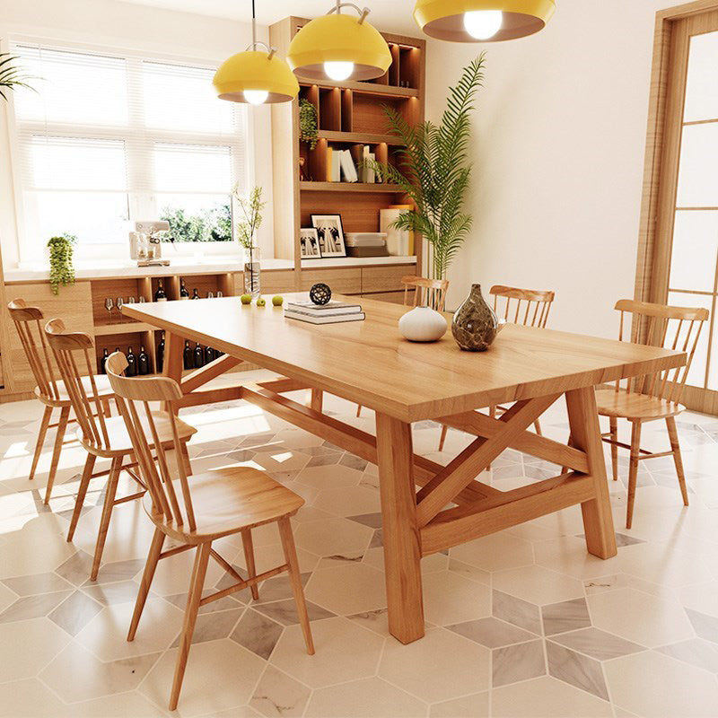 Natural Finish Table with Wooden Base Modern Solid Wood Top Dining Table 70.9"L x 31.5"W x 29.5"H Without Chairs Clearhalo 'Dining Tables & Seating' 'Dining Tables' 'dining_table' 'furn' 'furn_dining_table' 'Furniture' 'Kitchen & Dining Furniture' 6419089