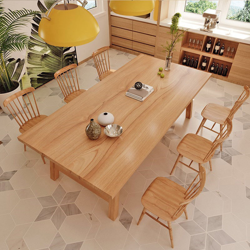 Natural Finish Table with Wooden Base Modern Solid Wood Top Dining Table 63"L x 27.6"W x 29.5"H Without Chairs Clearhalo 'Dining Tables & Seating' 'Dining Tables' 'dining_table' 'furn' 'furn_dining_table' 'Furniture' 'Kitchen & Dining Furniture' 6419093