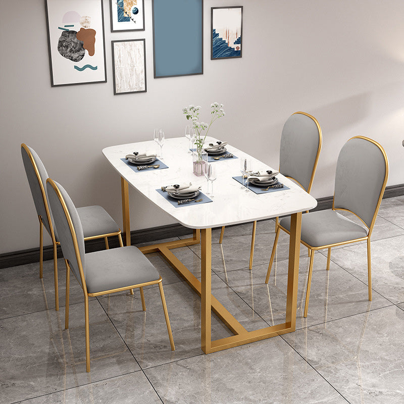 Rectangle Trestle Dining Table Glam Faux Marble Table for Dining Room 63"L x 33.5"W x 29.5"H Without Chairs Clearhalo 'Dining Tables & Seating' 'Dining Tables' 'dining_table' 'furn' 'furn_dining_table' 'Furniture' 'Kitchen & Dining Furniture' 6419105